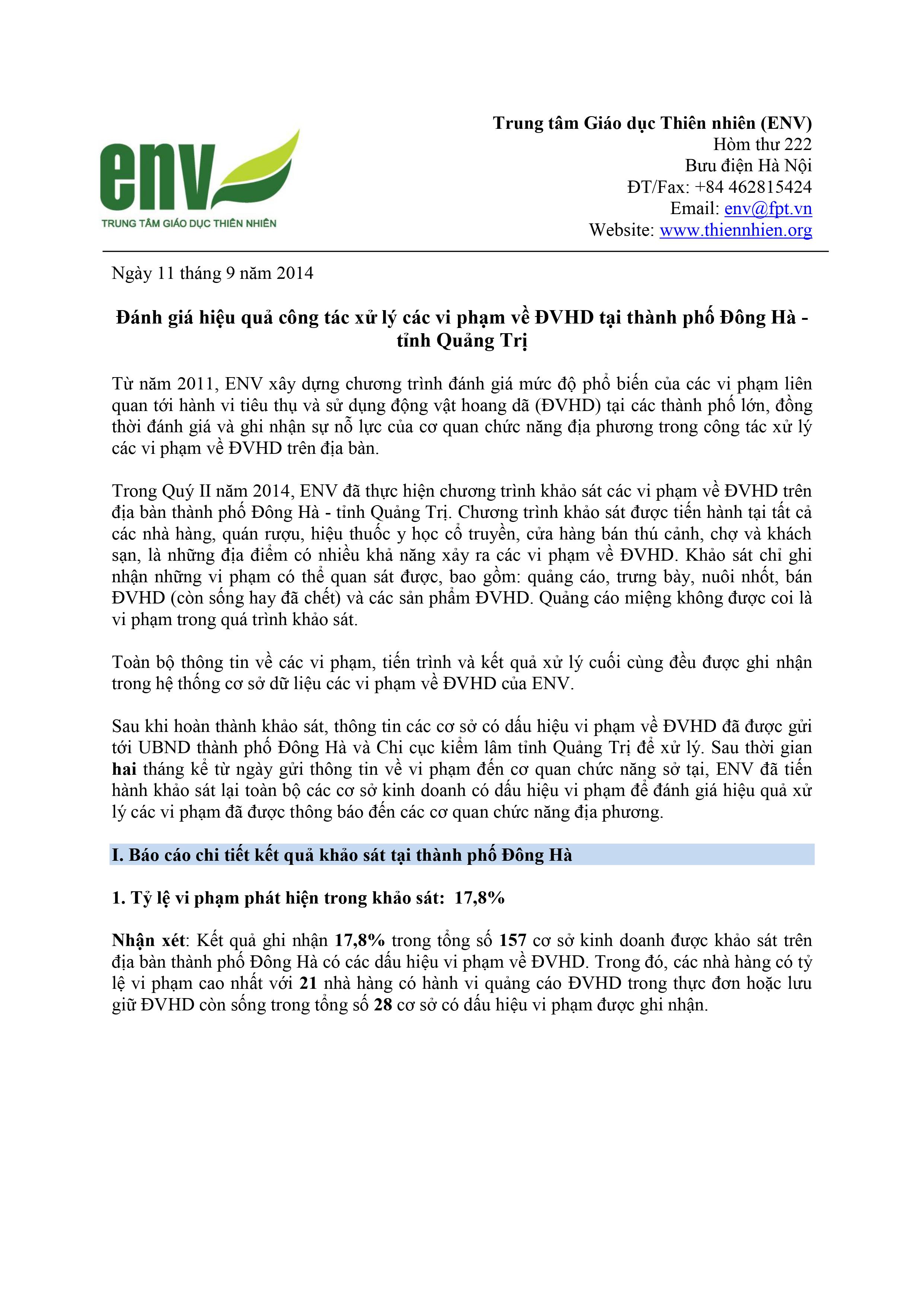 Báo cáo đánh giá hiệu quả xử lý vi phạm tại Đông Hà - tỉnh Quảng Trị